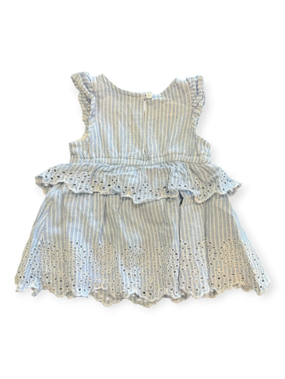 Old Navy Baby Dress 0-3 Months Light Blue and White Striped w/Eyelet Lace Trim